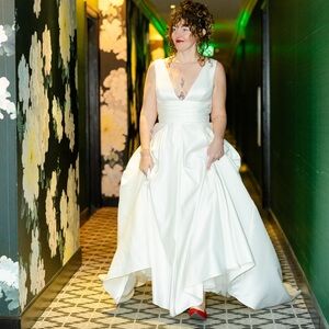 Ivory V-Neck Satin Bridal Ballgown